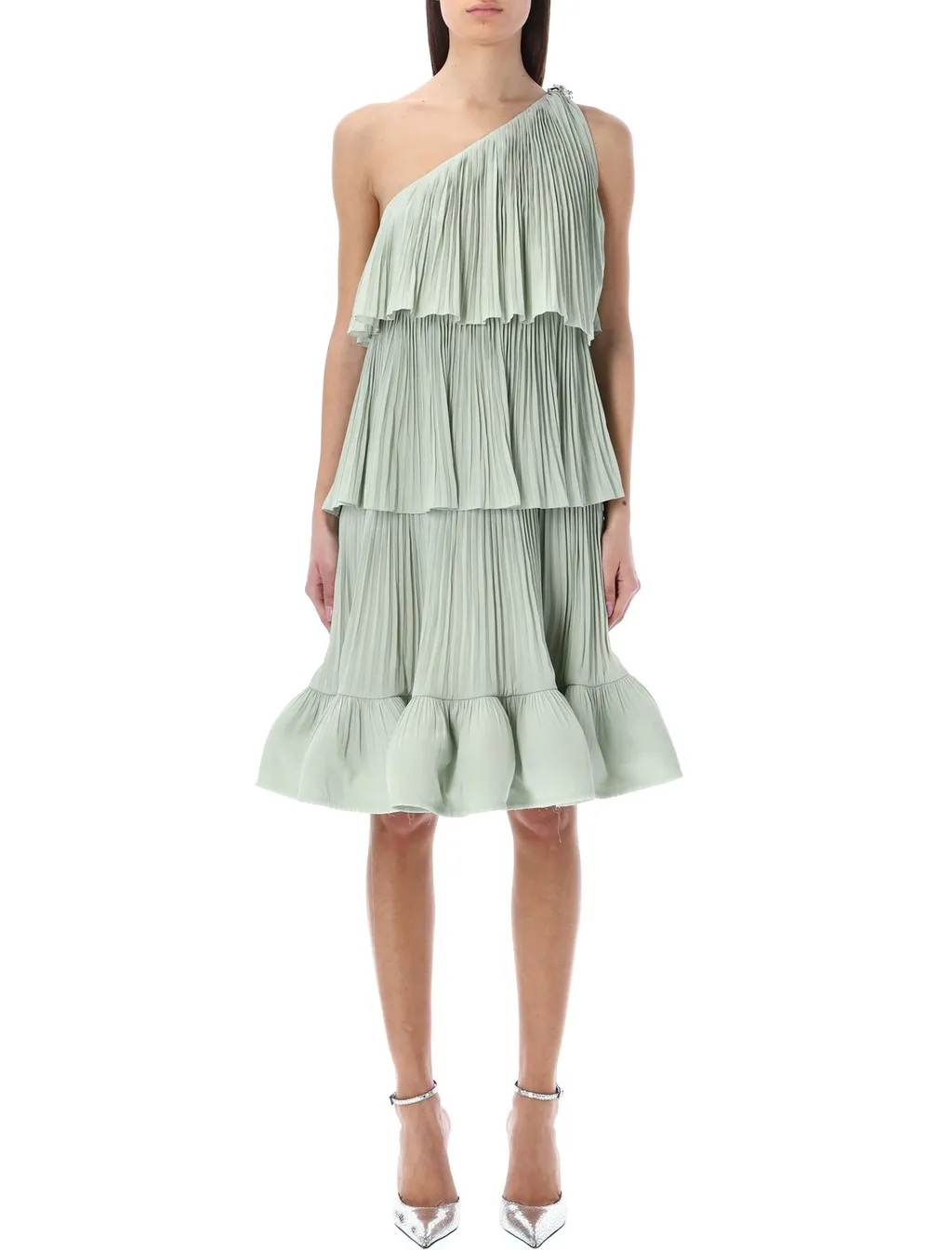 Tiered Pleated One-Shoulder Dress