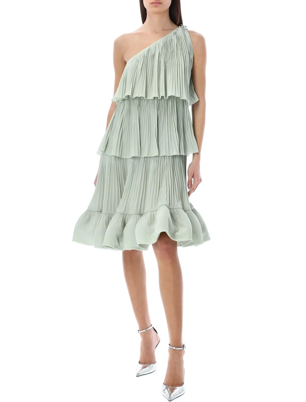 Tiered Pleated One-Shoulder Dress