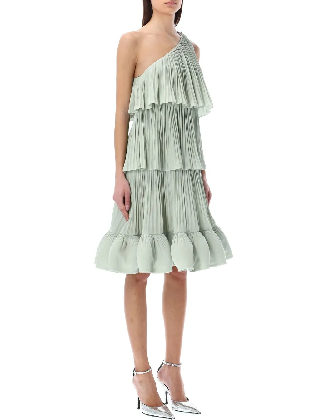 Tiered Pleated One-Shoulder Dress