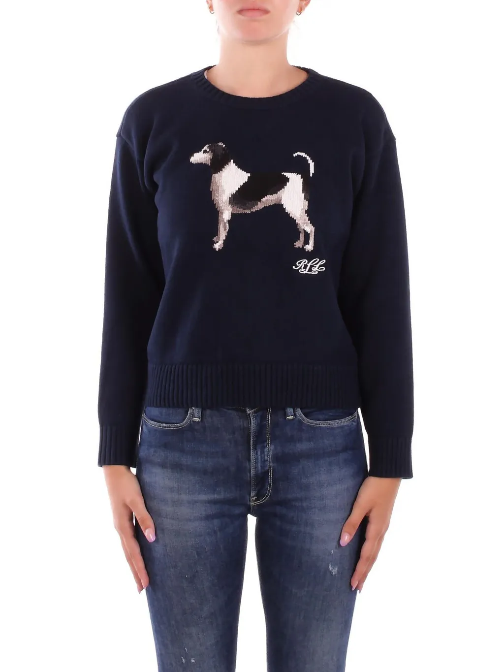 Crewneck Sweater With Dog Intarsia