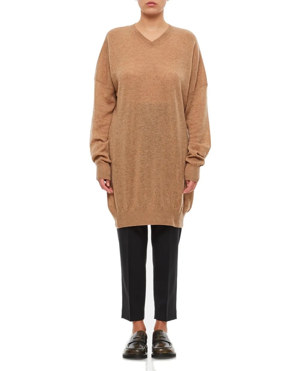 V-Neck Long Sweater Dress
