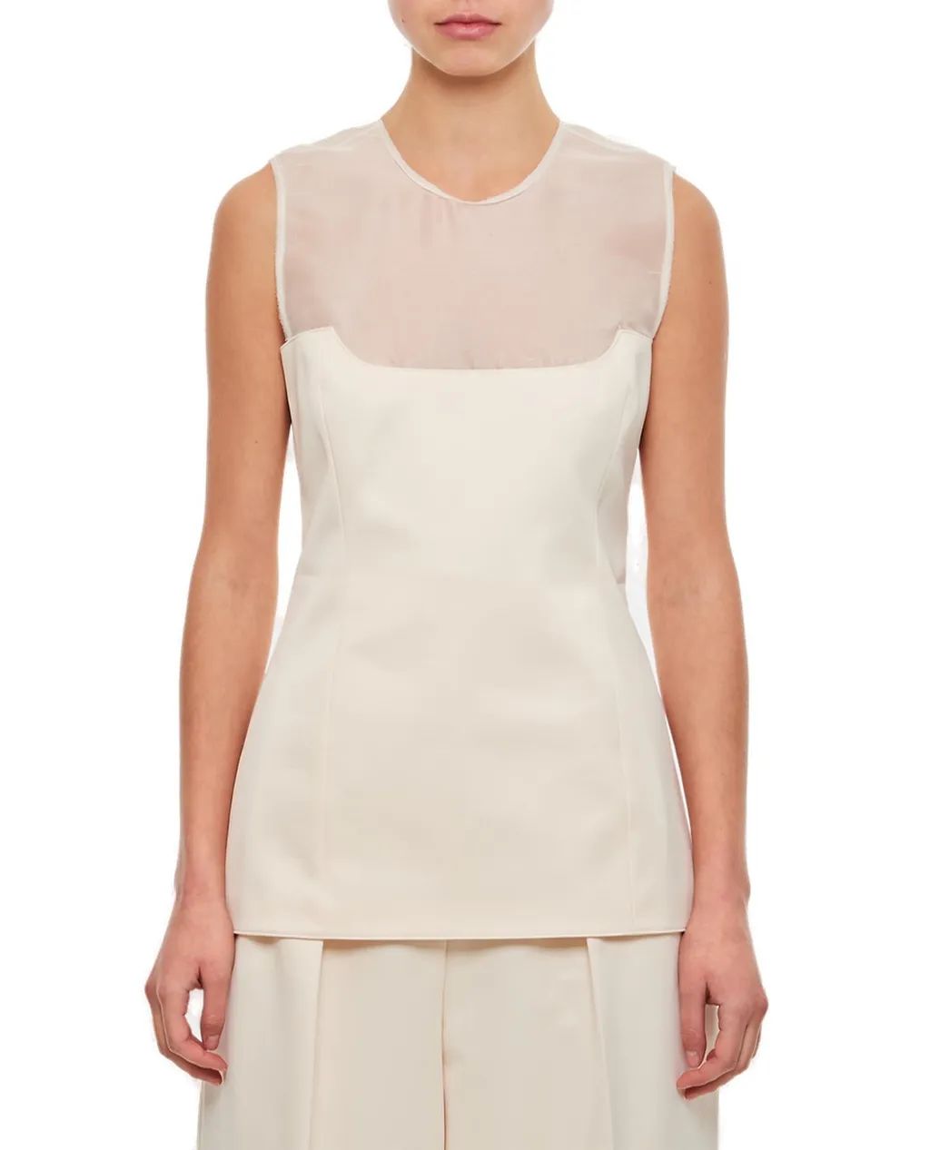 Sleeveless Sheer Yoke Top