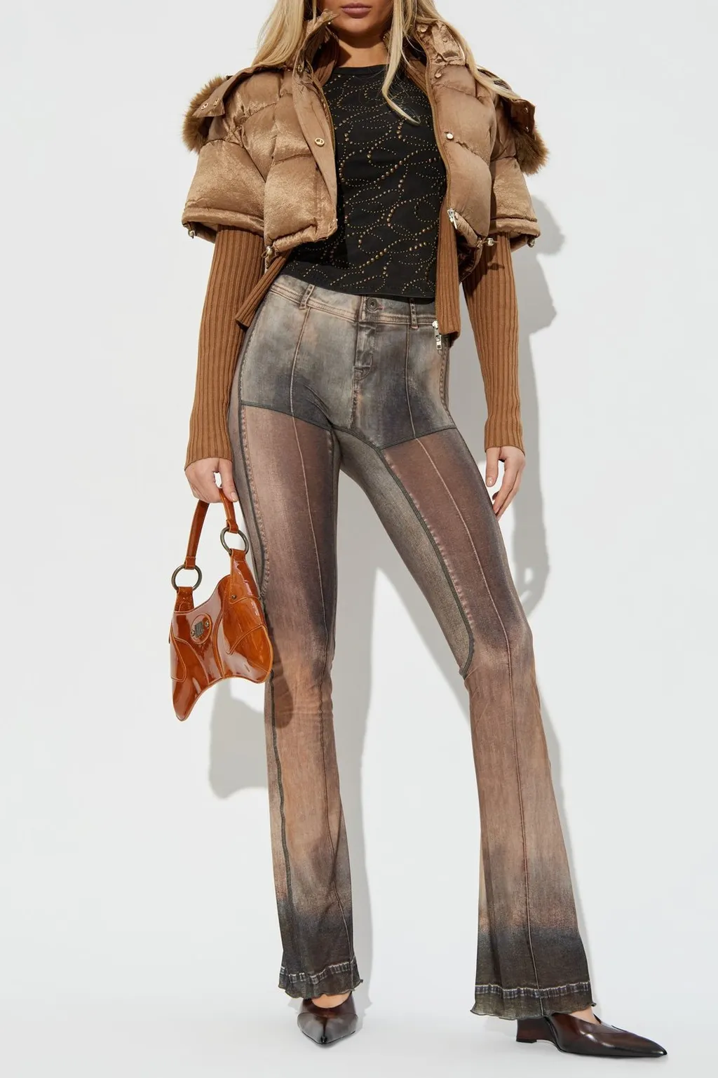 Cropped Down Jacket With Fur Trim