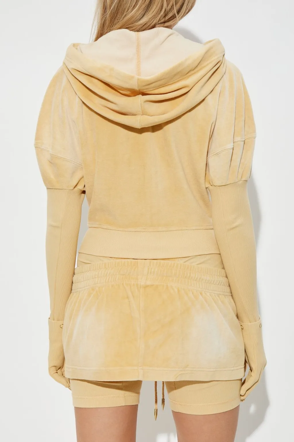 Velour Zip-Up Hoodie With Integrated Gloves