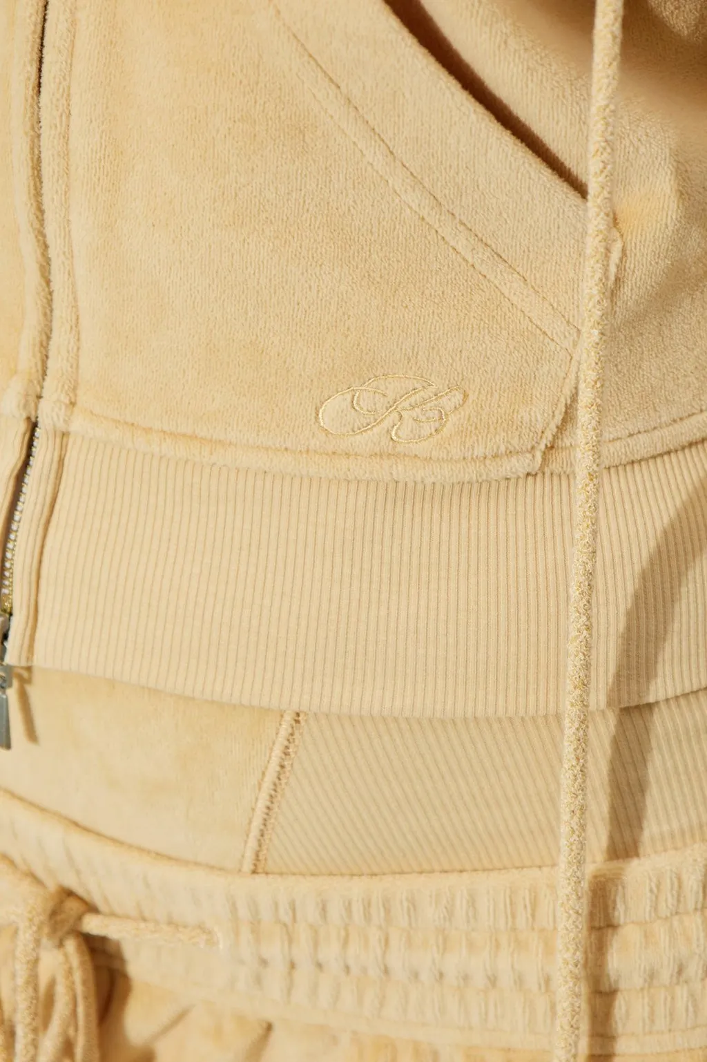 Velour Zip-Up Hoodie With Integrated Gloves
