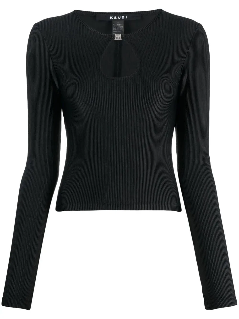 Ribbed Keyhole Long Sleeve Top