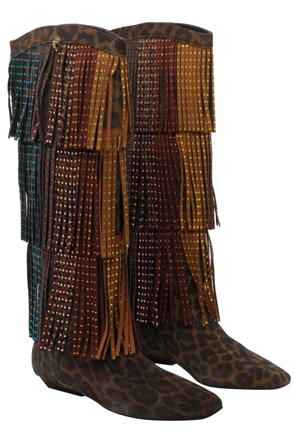Knee-High Boots With Fringe And Rhinestones