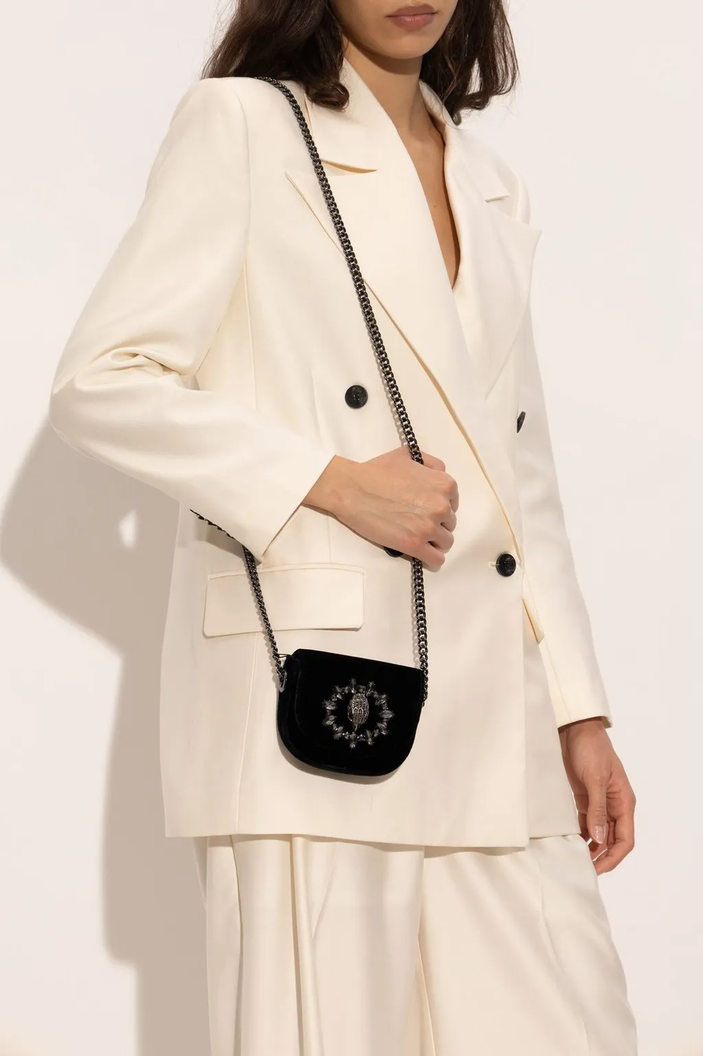 Velvet Shoulder Bag With Embellishment