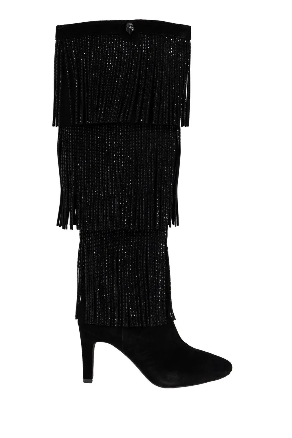 Knee-High Boots With Fringe And Rhinestones