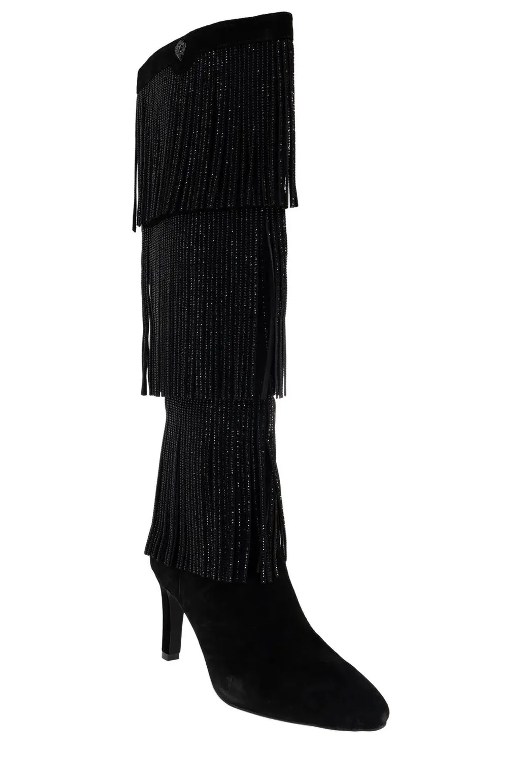 Knee-High Boots With Fringe And Rhinestones