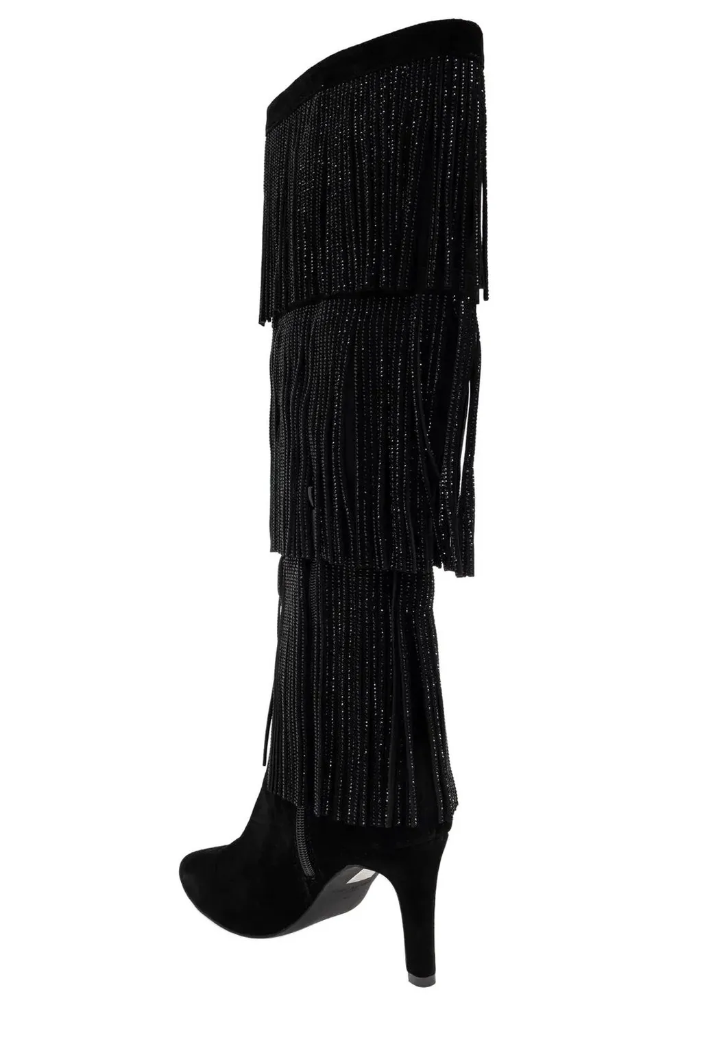 Knee-High Boots With Fringe And Rhinestones