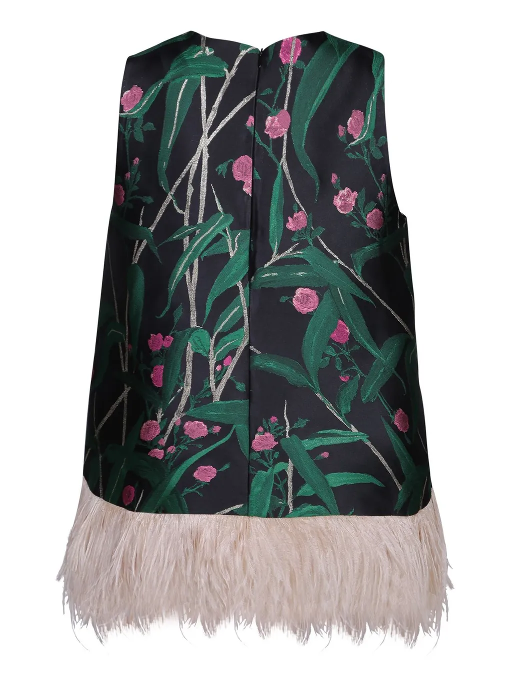 Sleeveless Dress With Feather Trim