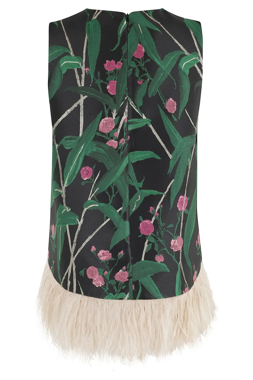 Sleeveless Dress With Feather Trim