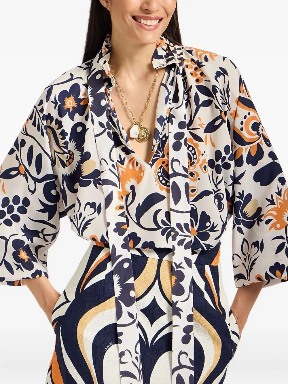 Printed Silk Scarf Blouse
