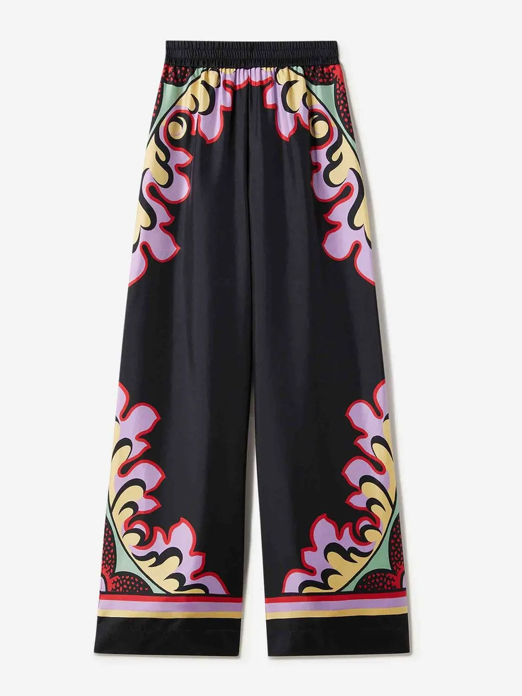 Wide-Leg Printed Silk Pants