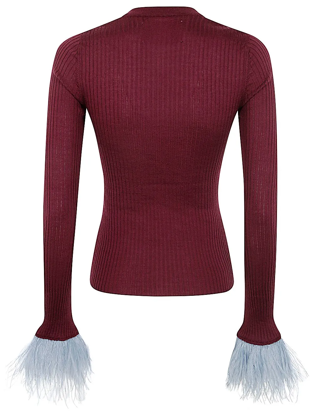 Ribbed Knit Sweater With Feather Cuffs