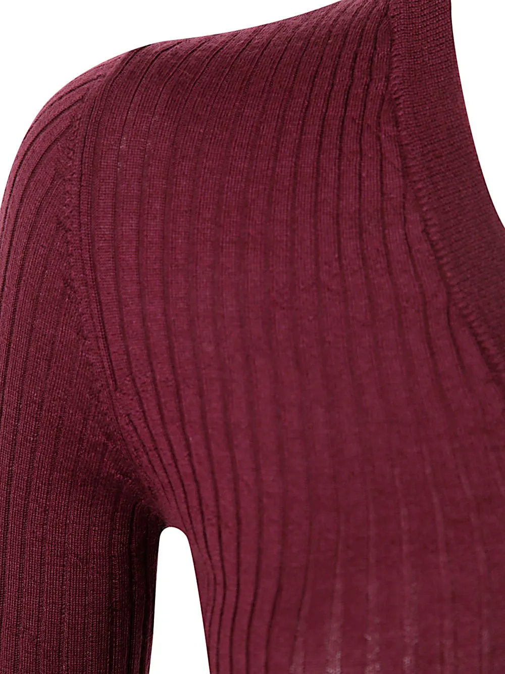 Ribbed Knit Sweater With Feather Cuffs