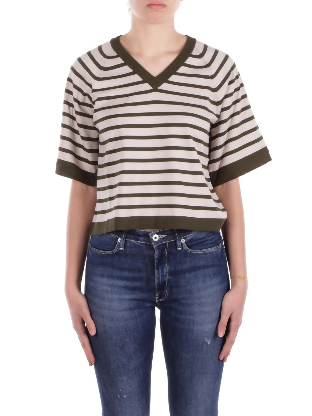 Striped V-Neck Cropped T-Shirt