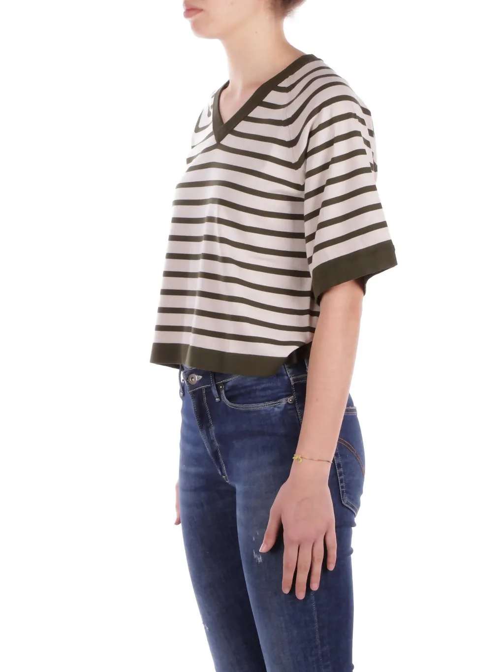 Striped V-Neck Cropped T-Shirt