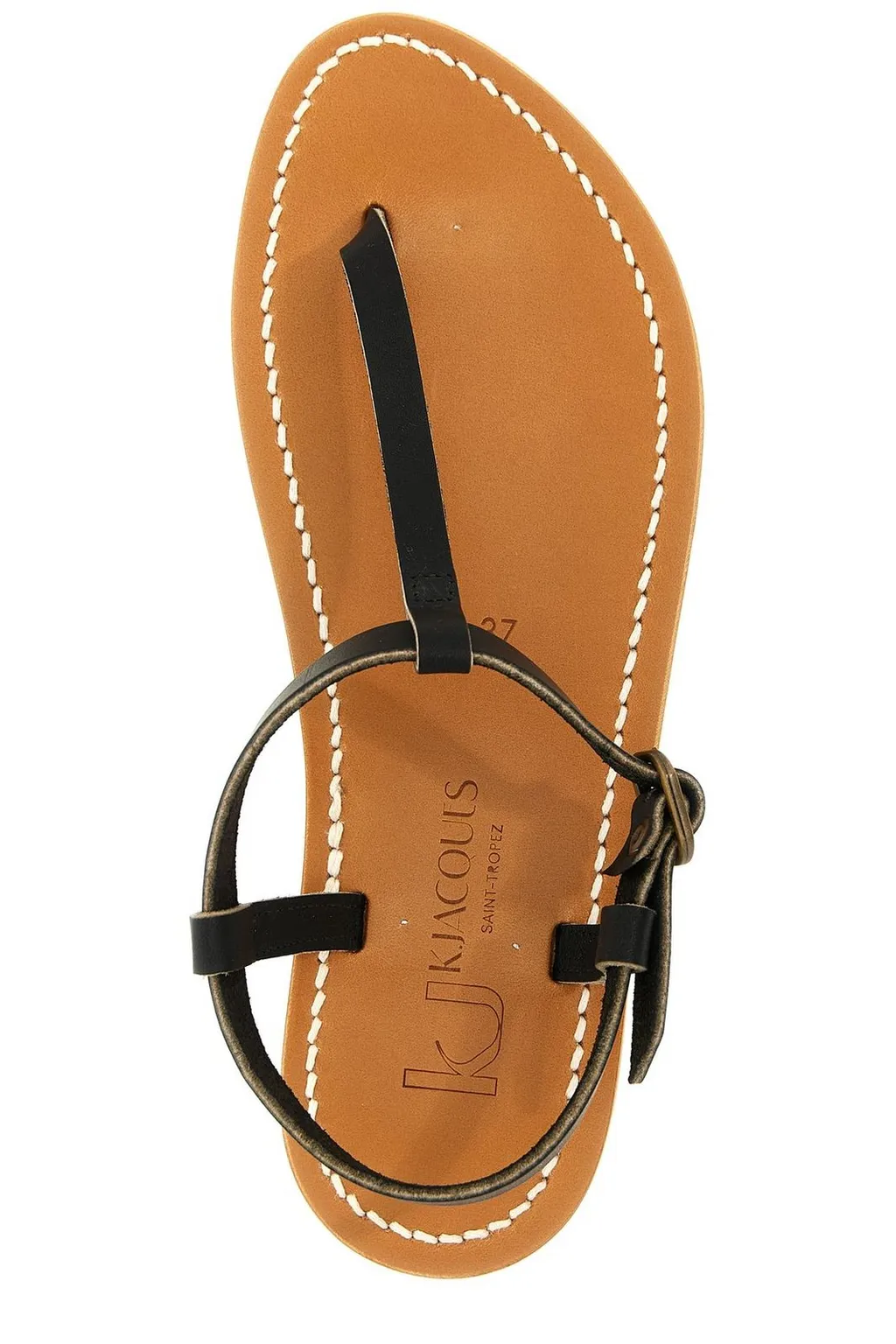 Leather Thong Sandals With Ankle Strap