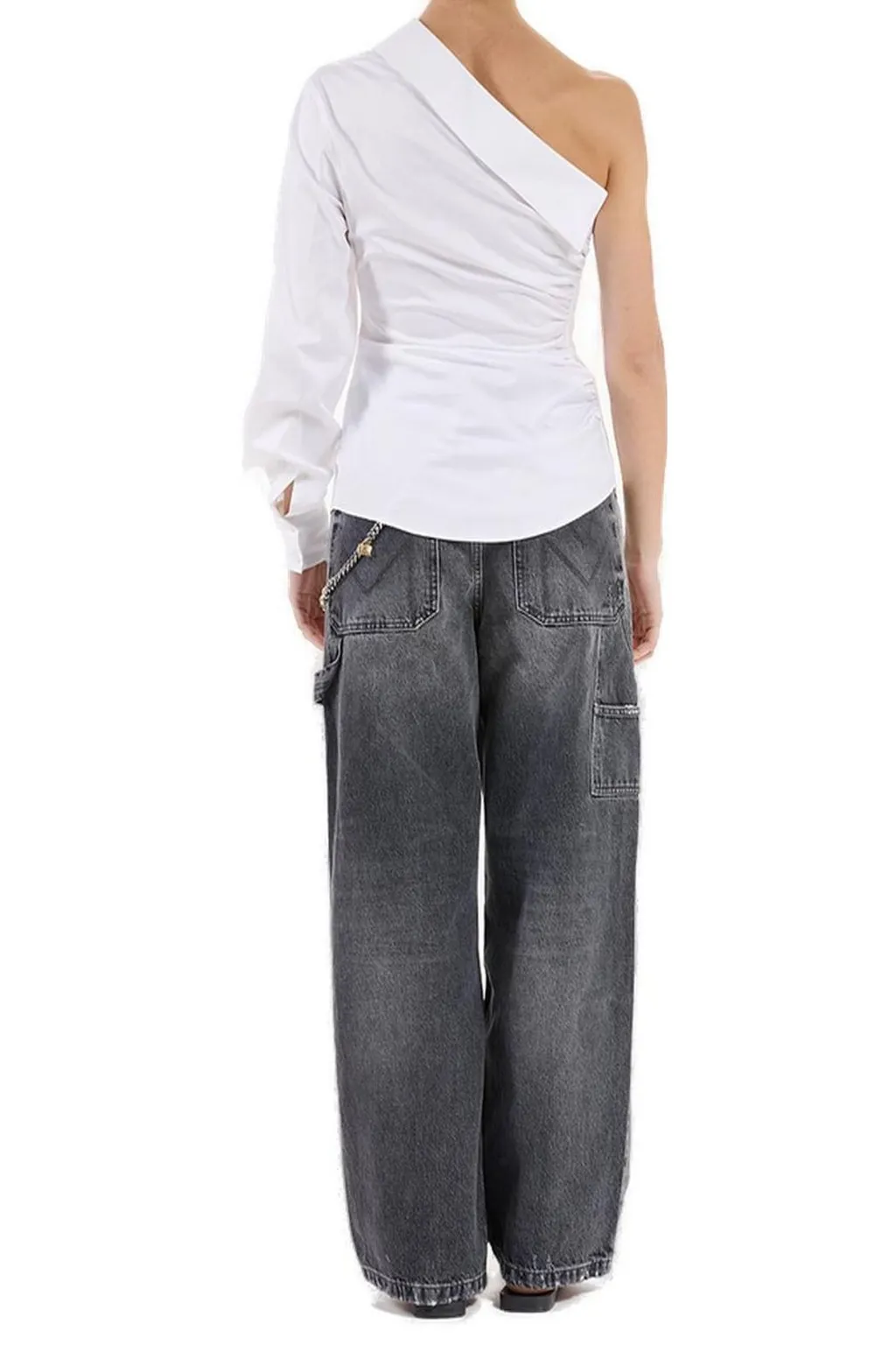 One-Shoulder Ruched Poplin Shirt