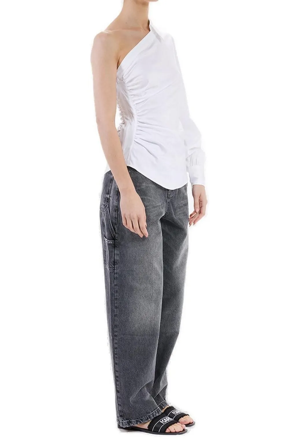 One-Shoulder Ruched Poplin Shirt