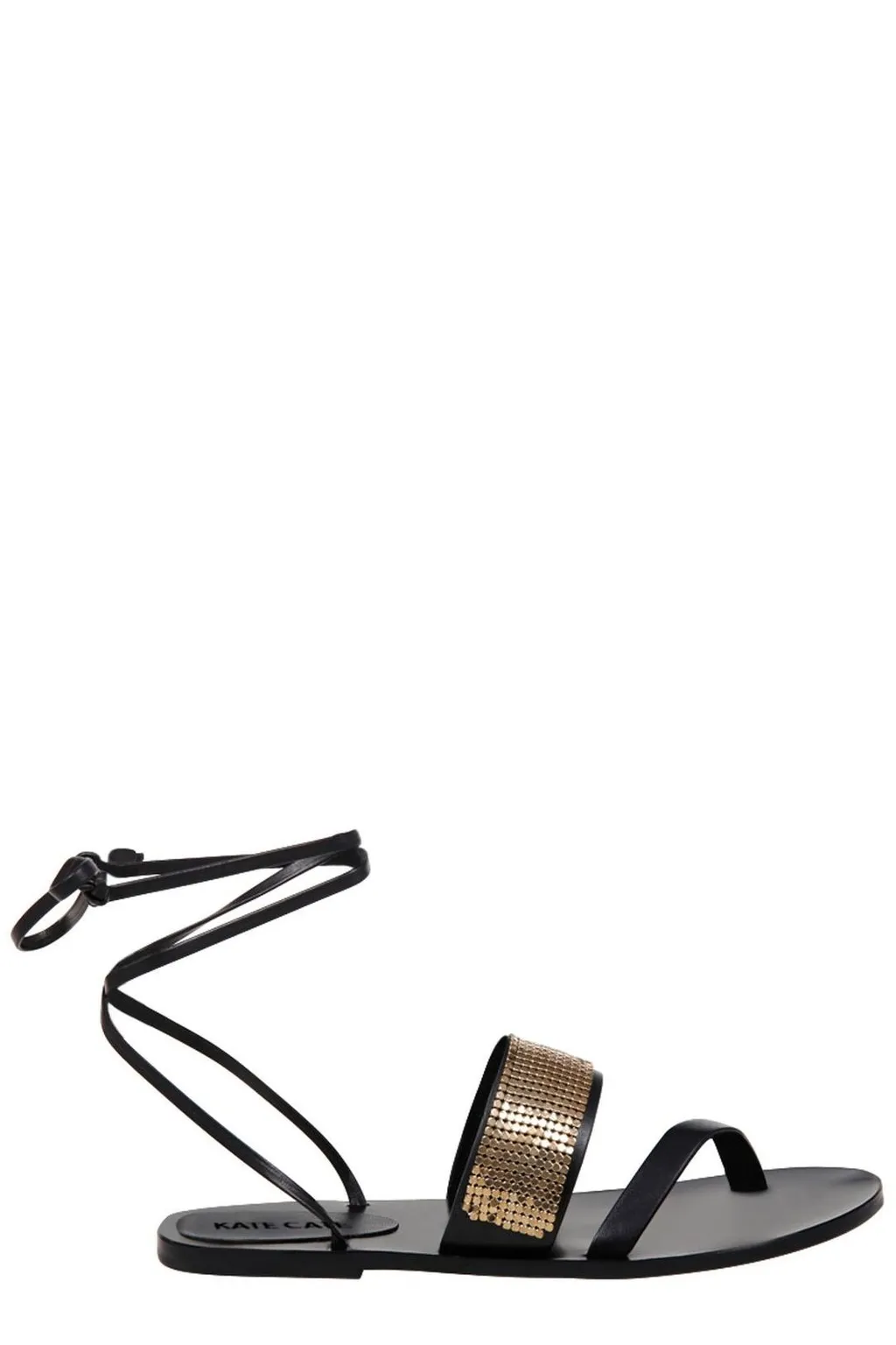 Flat Sandals With Sequins And Ankle Tie
