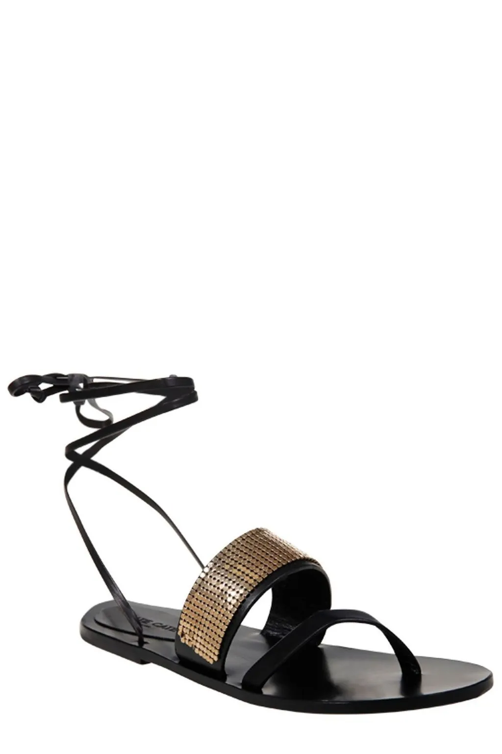Flat Sandals With Sequins And Ankle Tie