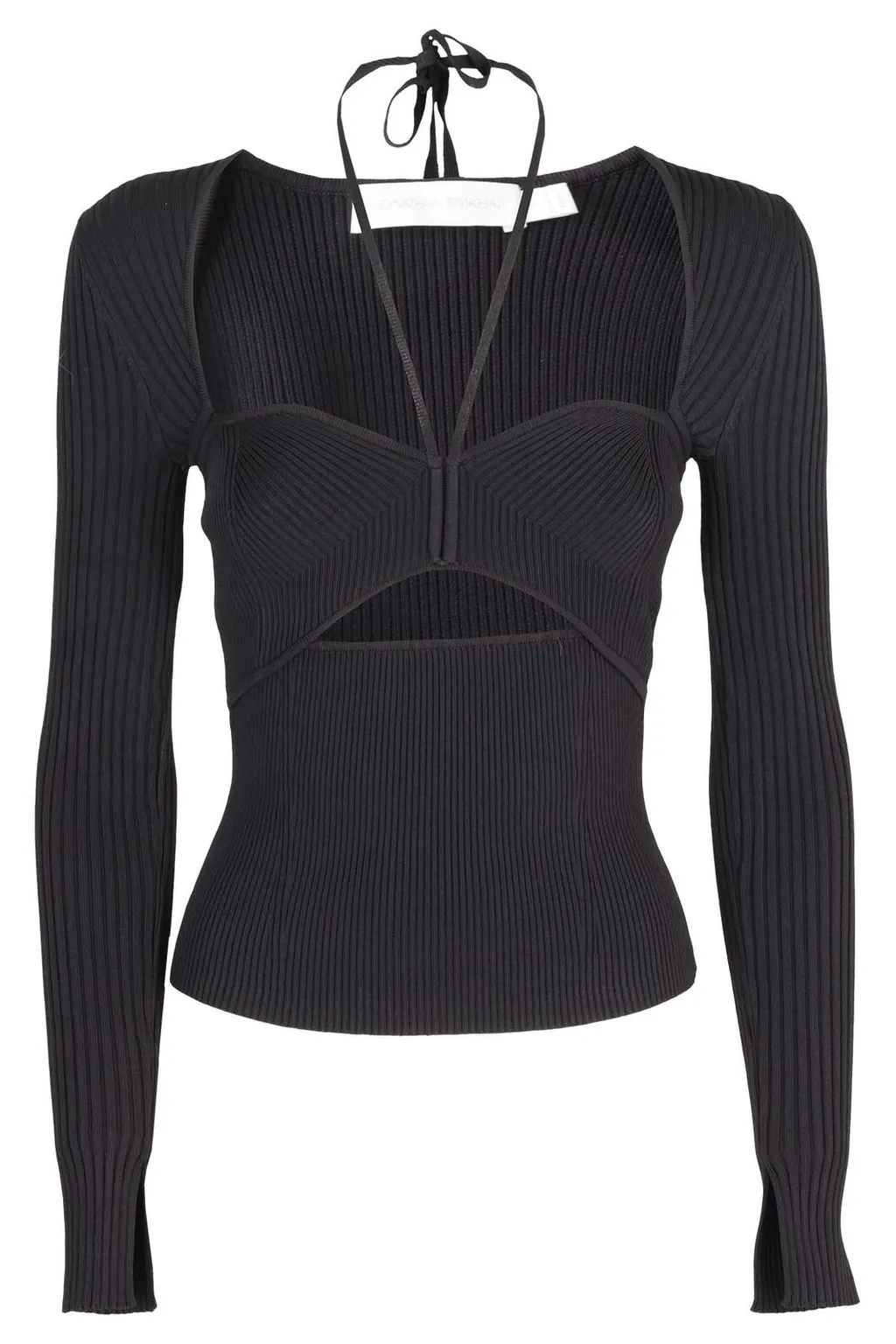 Ribbed Knit Top With Cutout And Halter Neck