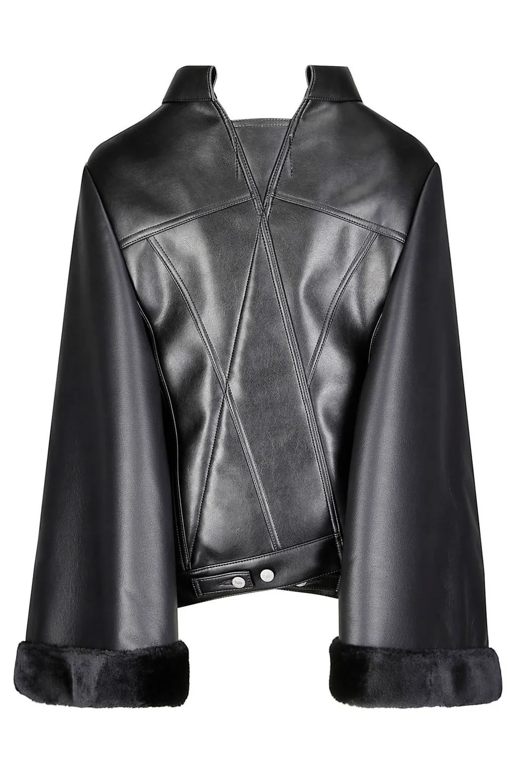 Faux Leather Cape Jacket With Fur Trim