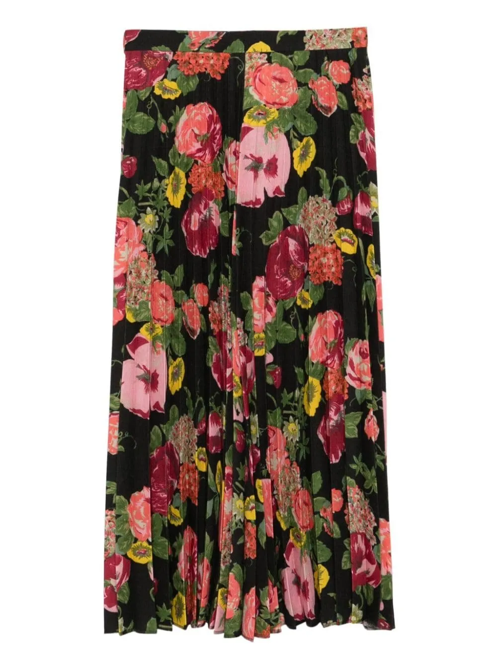 Pleated Floral Print Midi Skirt