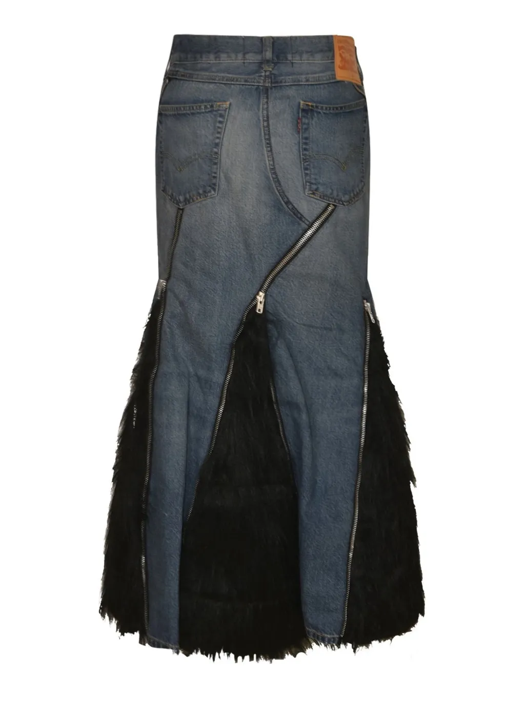 Denim Maxi Skirt With Fur Trim