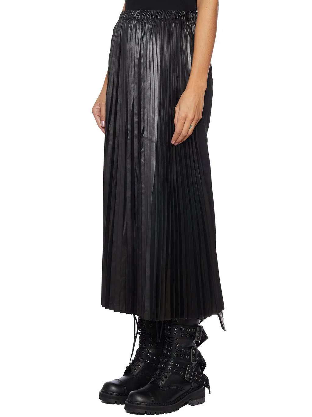 Pleated Faux Leather Midi Skirt