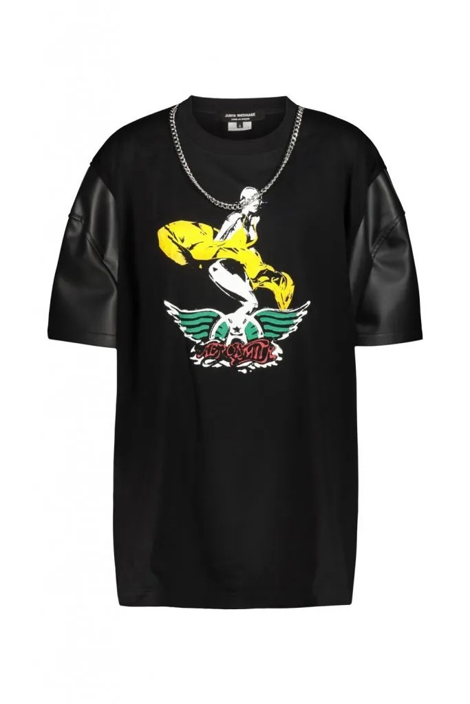 T-Shirt With Chain Detail And Faux Leather Sleeves