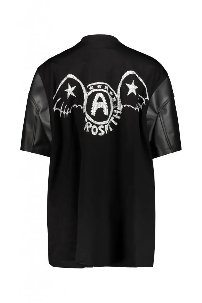T-Shirt With Chain Detail And Faux Leather Sleeves