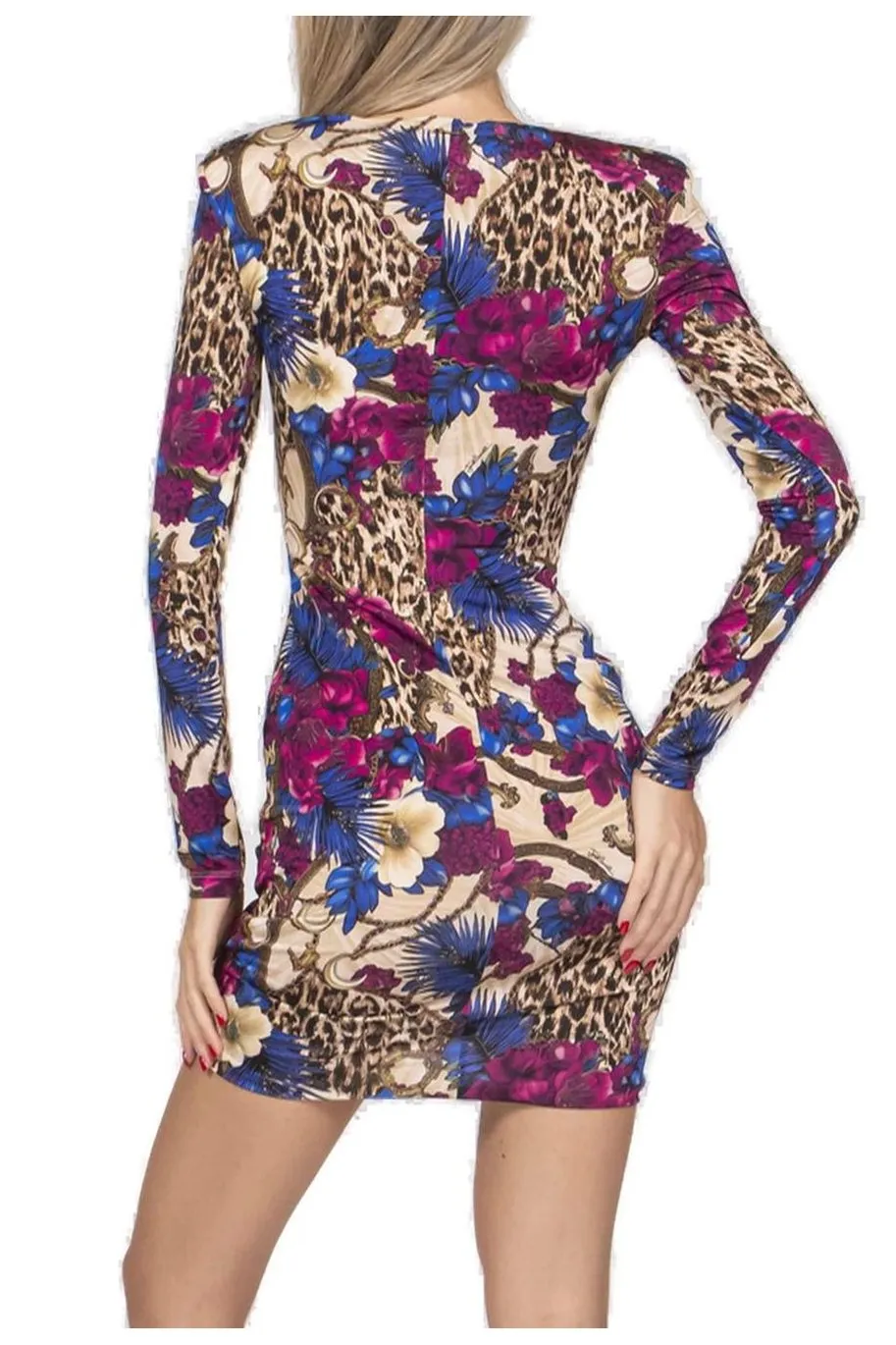 Ruched V-Neck Long Sleeve Dress