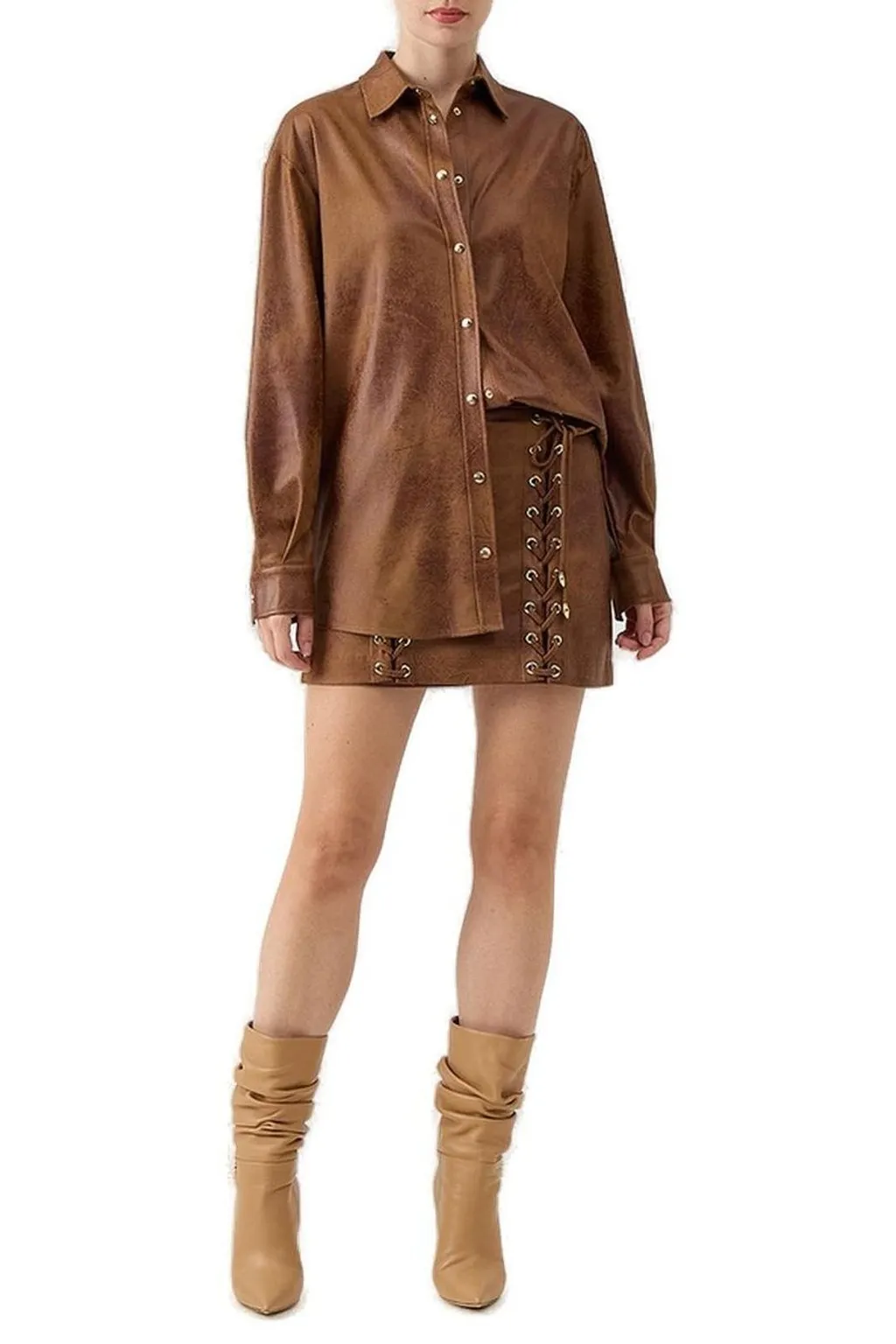 Lace-Up Faux Leather Mini Skirt