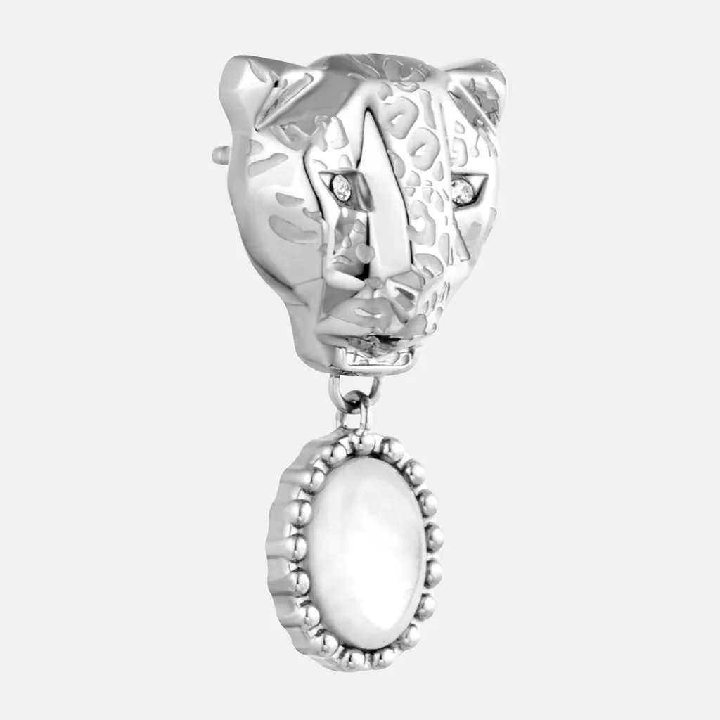 Leopard Head Drop Earrings With Mother Of Pearl