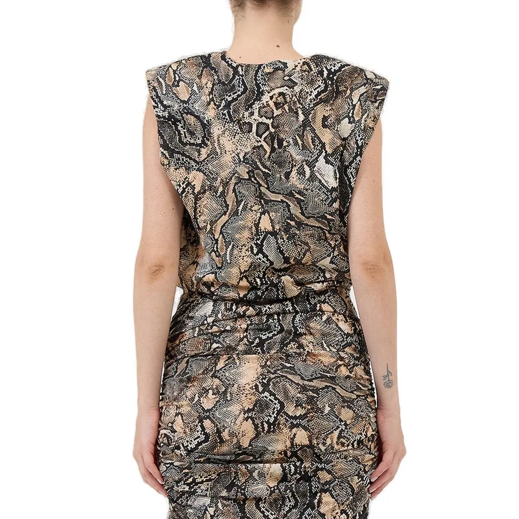 Ruched Snakeskin Print Mini Dress