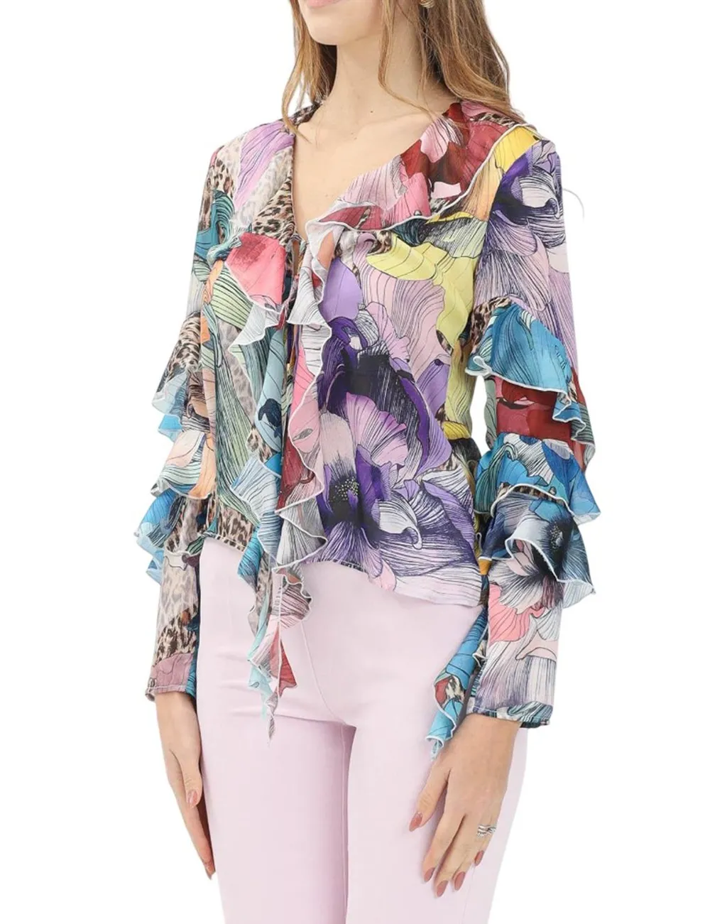 Floral Print Ruffle Blouse
