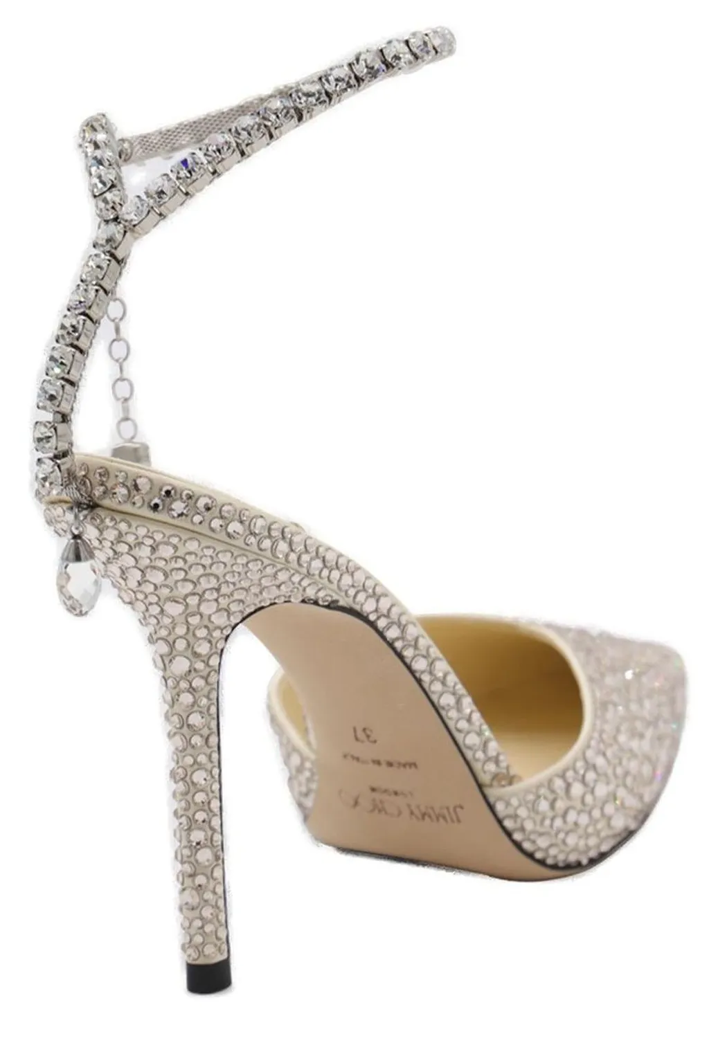Crystal-Embellished Ankle Strap Pumps