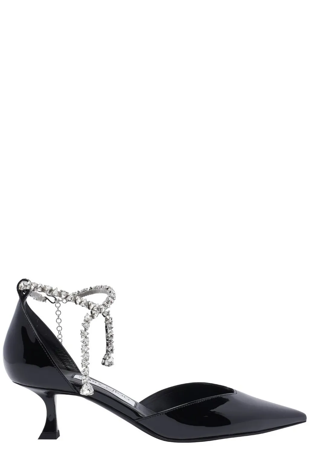 Pointed-Toe Pumps With Ankle Strap And Crystal Embellishment