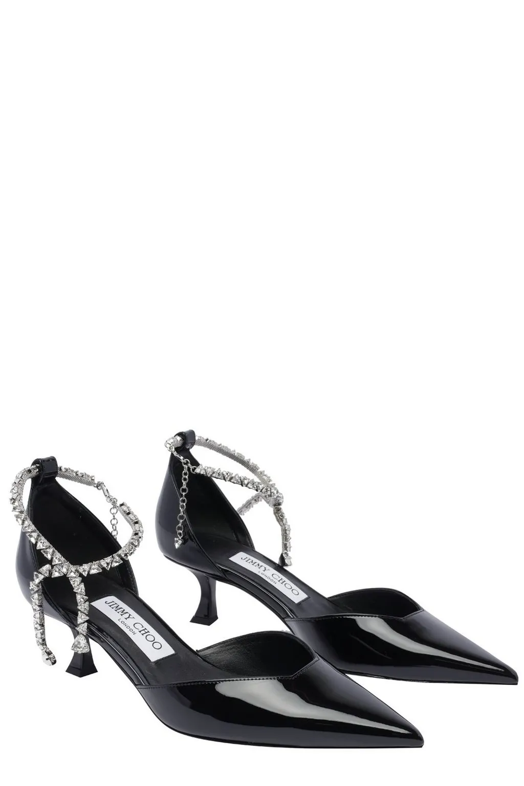 Pointed-Toe Pumps With Ankle Strap And Crystal Embellishment