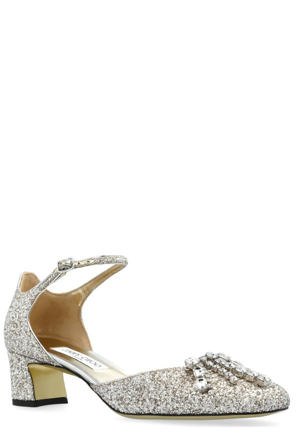 Glittered Leather Pumps With Crystal Embellishment