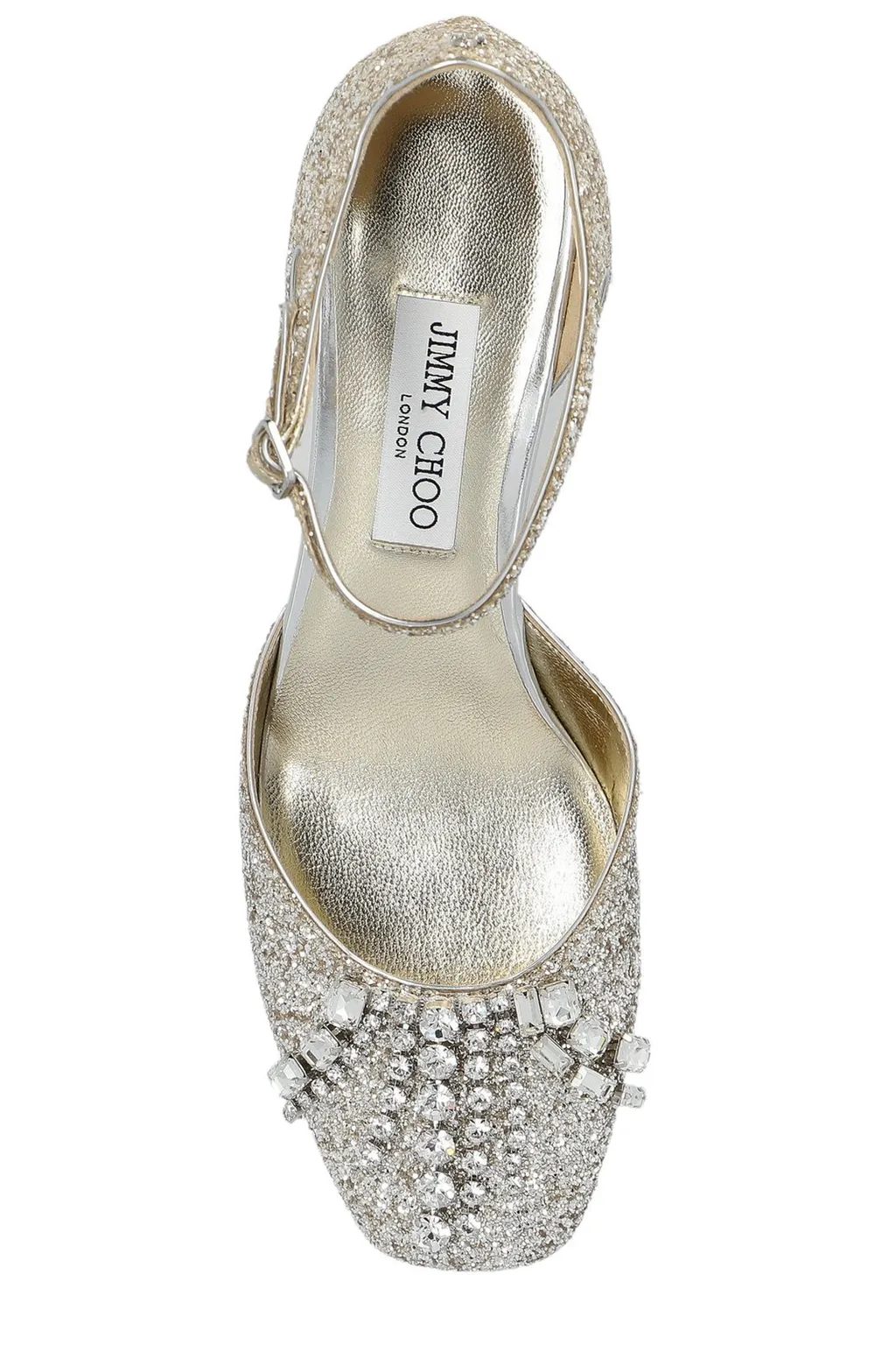 Glittered Leather Pumps With Crystal Embellishment