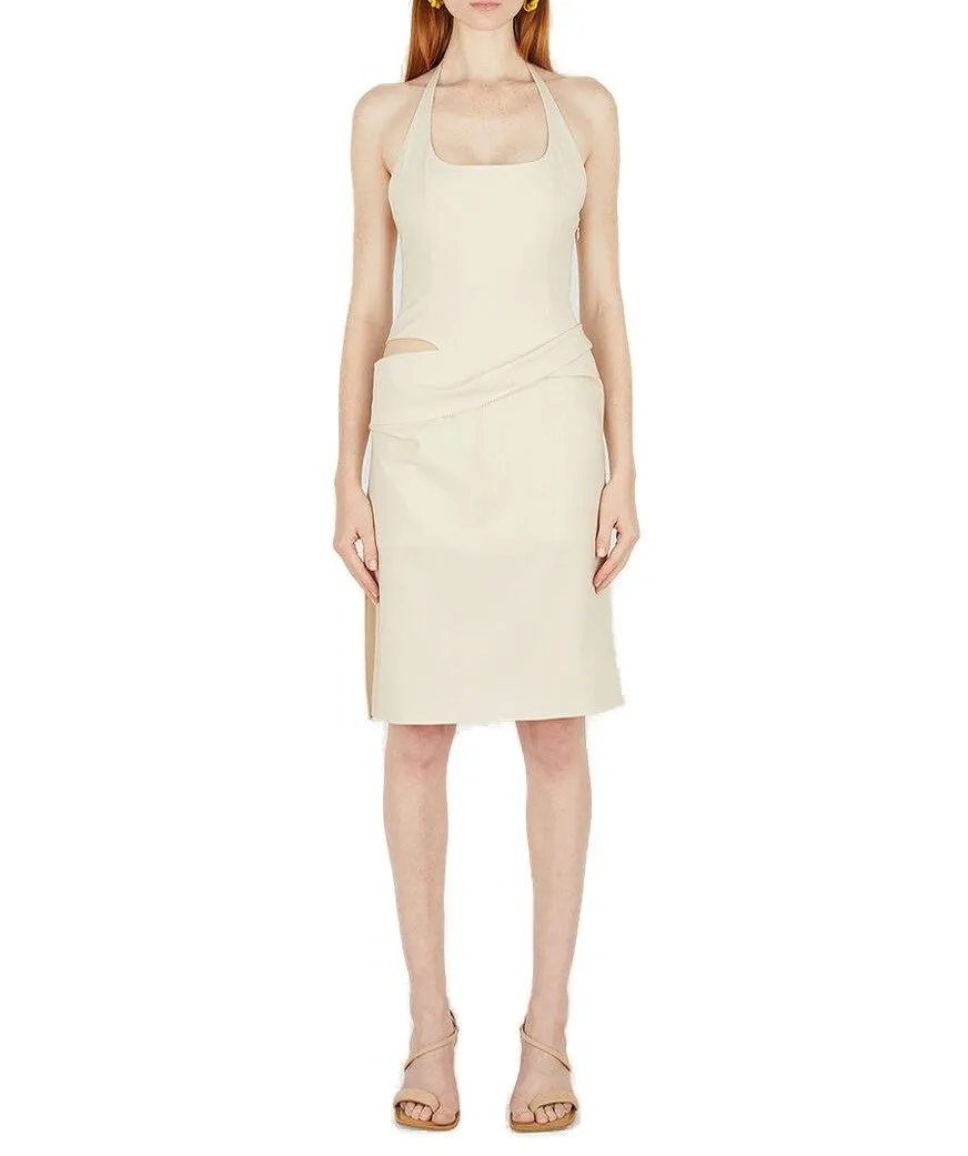 Halterneck Dress With Asymmetrical Drape
