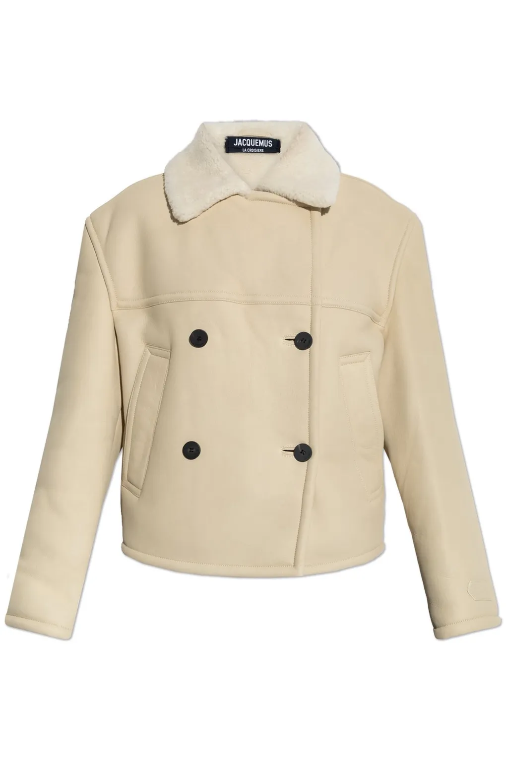Double-Breasted Cropped Jacket With Shearling Collar