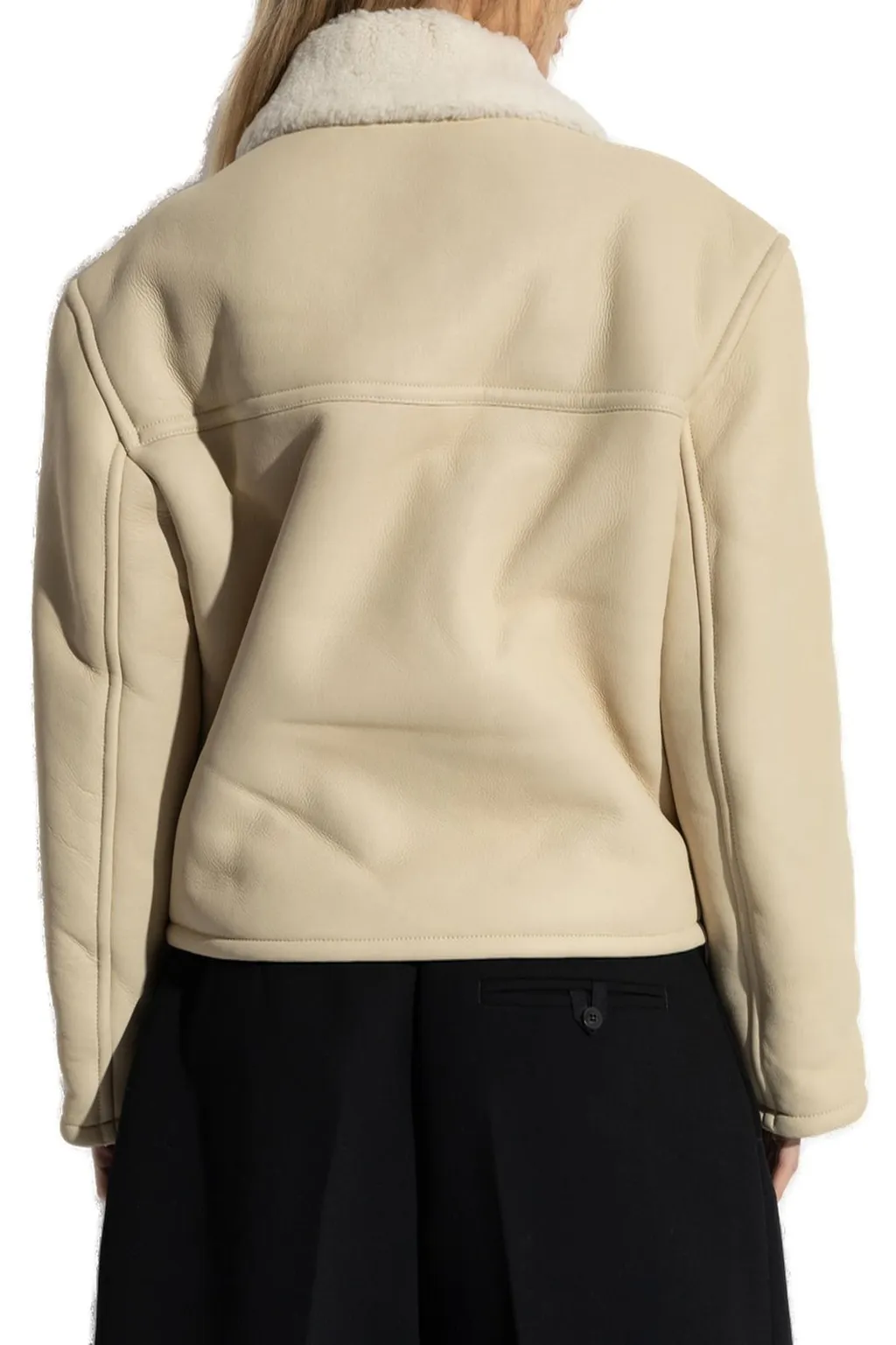 Double-Breasted Cropped Jacket With Shearling Collar