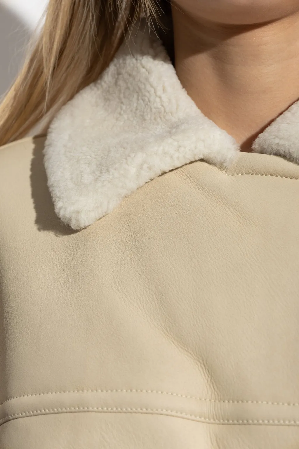 Double-Breasted Cropped Jacket With Shearling Collar