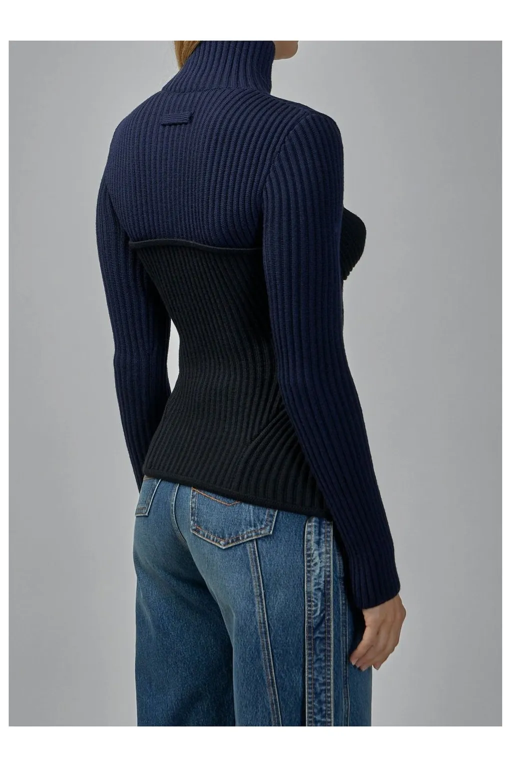 Ribbed Turtleneck Sweater With Corset Detail